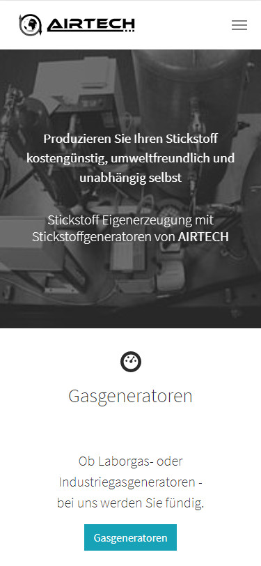Screenshot Mobilansicht: Homepage Airtech Stickstoff