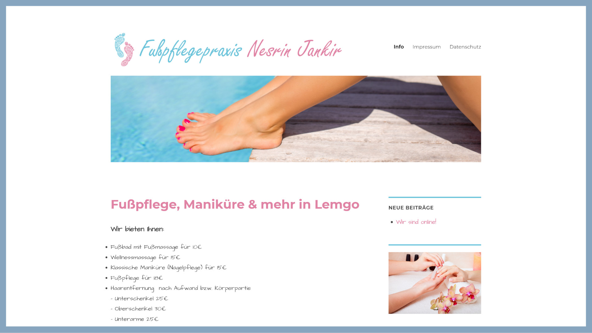 Screenshot: Homepage Fußpflege Jankir