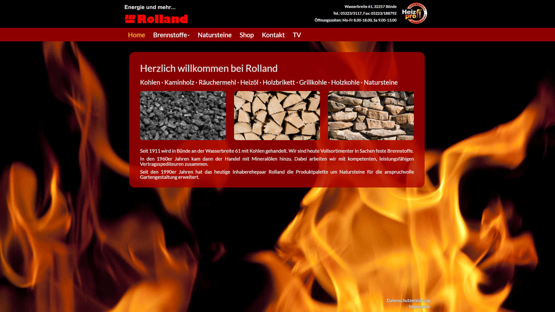 Screenshot: Homepage Rolland Brennstoffe