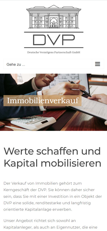 Screenshot Mobilansicht: Webseite Deutsche Vermögens Partnerschaft